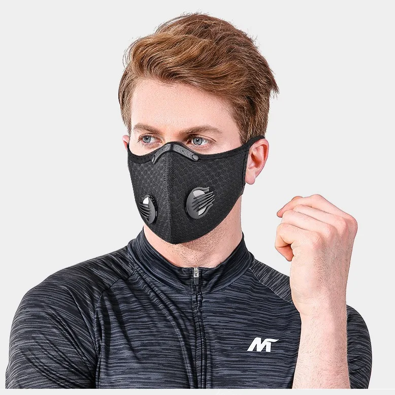 Máscara contra poeira reutilizável, lavável e à prova de vento com válvula respiratória e 5 chips de filtro para ciclismo e atividades ao ar livre
