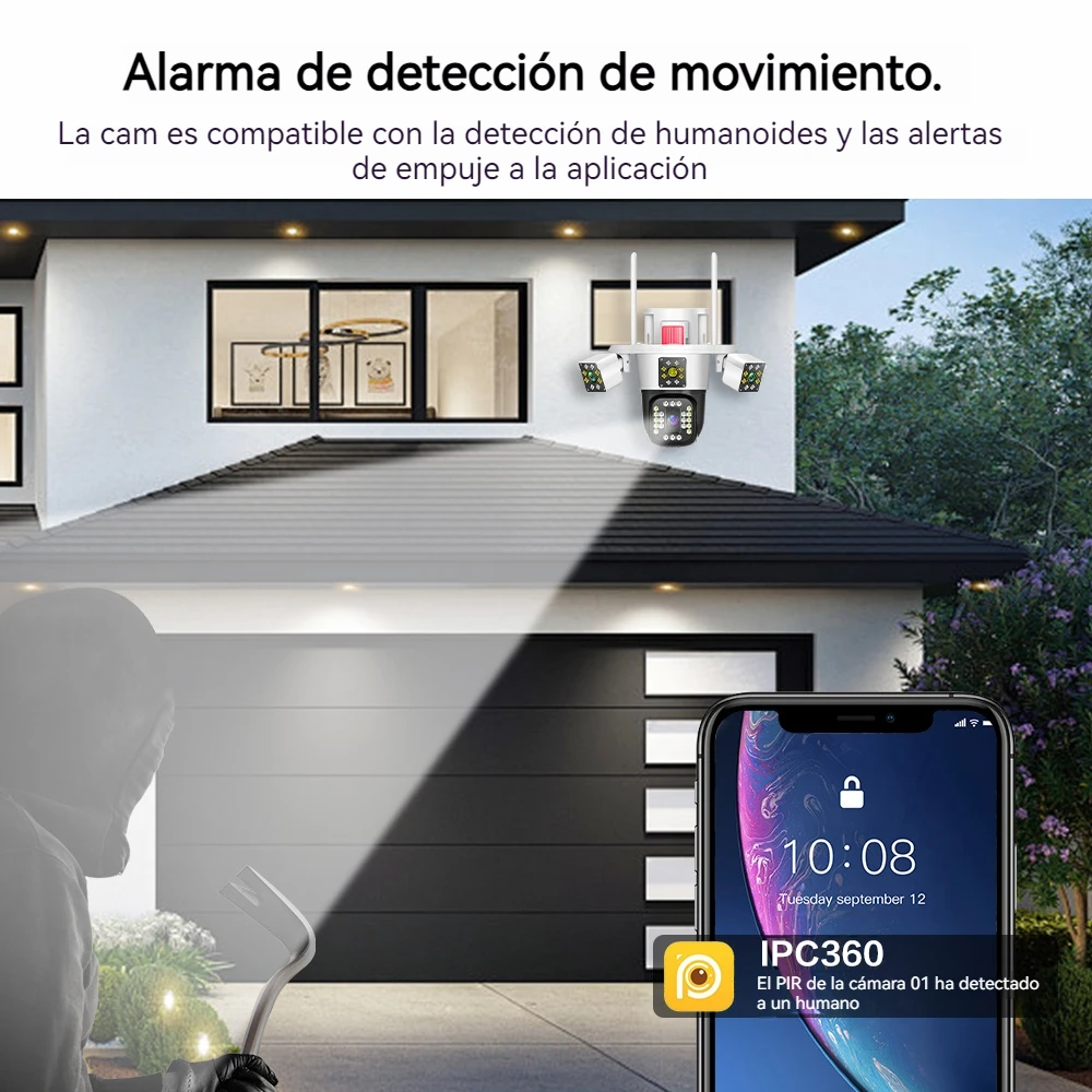 Linook 12MP 6K 3 lentes WiFi cámara de vigilancia CCTV cámara WiFi al aire libre cámara IP, protección de seguridad PTZ