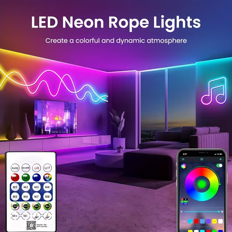1M 2M 3M 5M RGB Neon Strip Light USB Waterproof Flexible Ribbon Tape Neon Lights With Bluetooth Remote Control For Home Decorati
