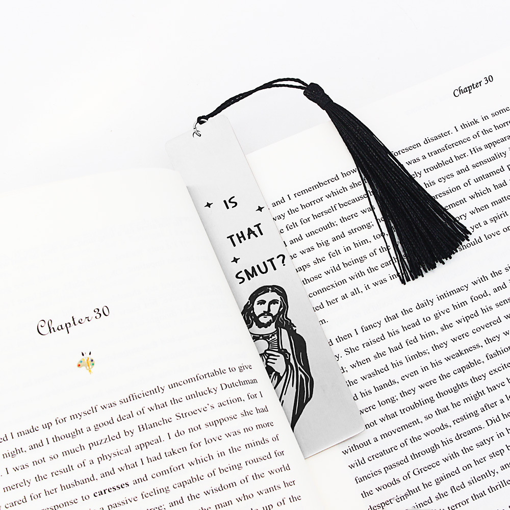 ที่คั่นหนังสือโลหะตลกพร้อมพู่คนรักหนังสืออารมณ์ขัน Peeking Jesus Book Marker - นั่น Smut? ของขวัญวันเกิดผู้อ่าน