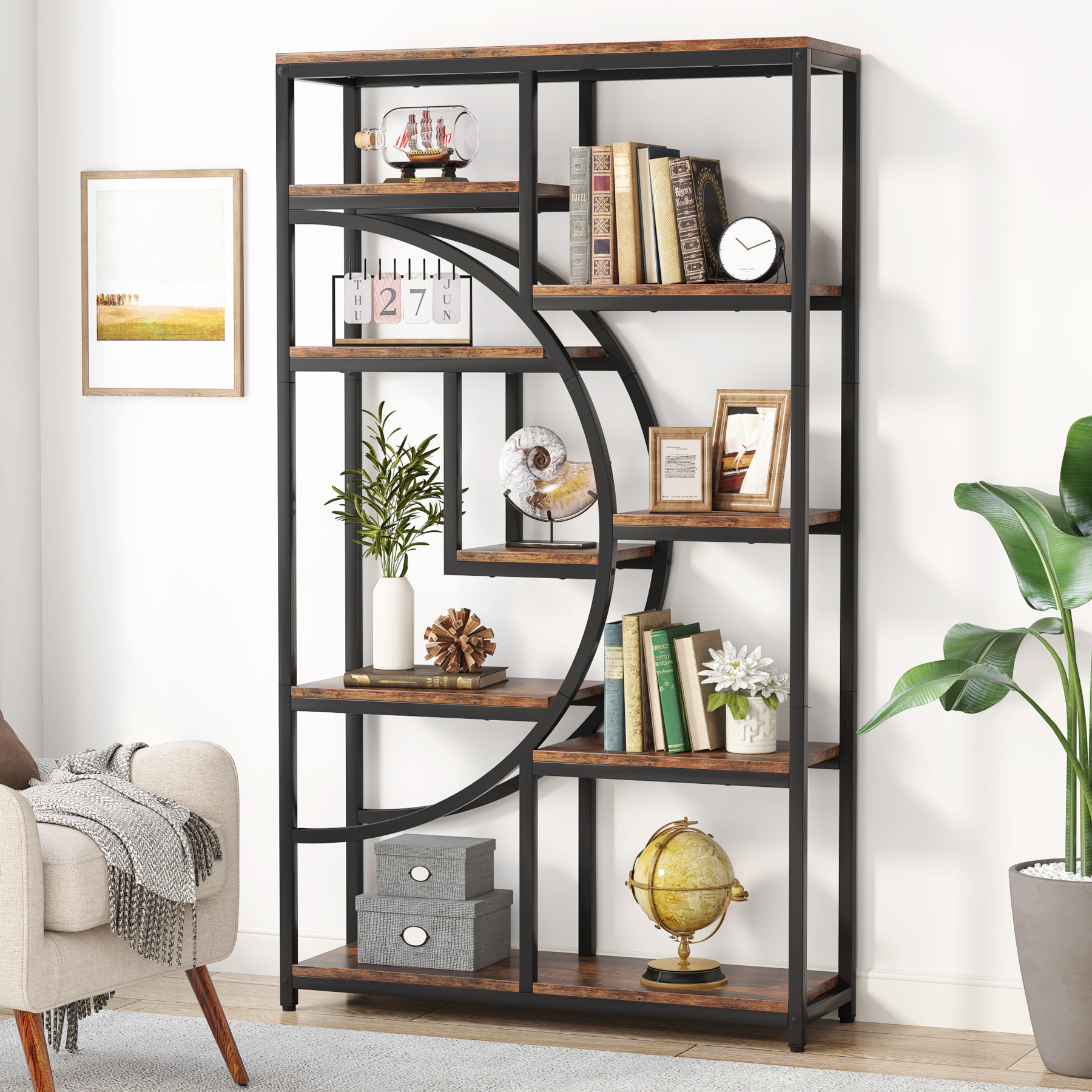 Tribesigns Bookshelf, Industrial 5 Tier Etagere Bookcase, Freestanding Tall Bookshelves Display Shelf Storage Organizer