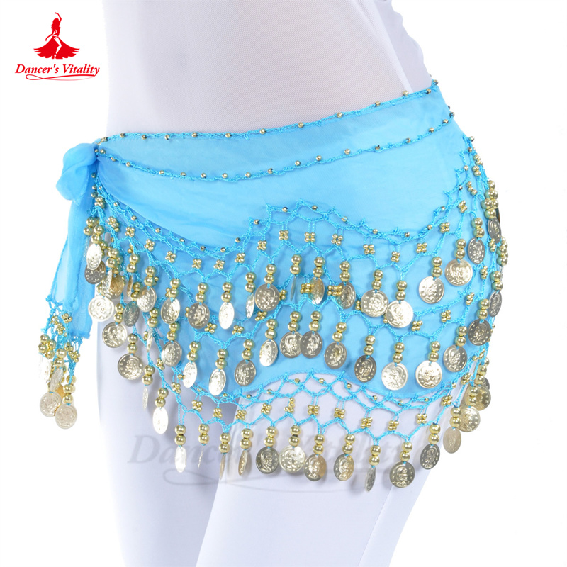 Belly Dance สําหรับผู้หญิงชีฟองเหรียญทอง Oriental เต้นรํา Accessies สาวชีฟองเหรียญเงิน Bellydance ผ้าพันคอสะโพก