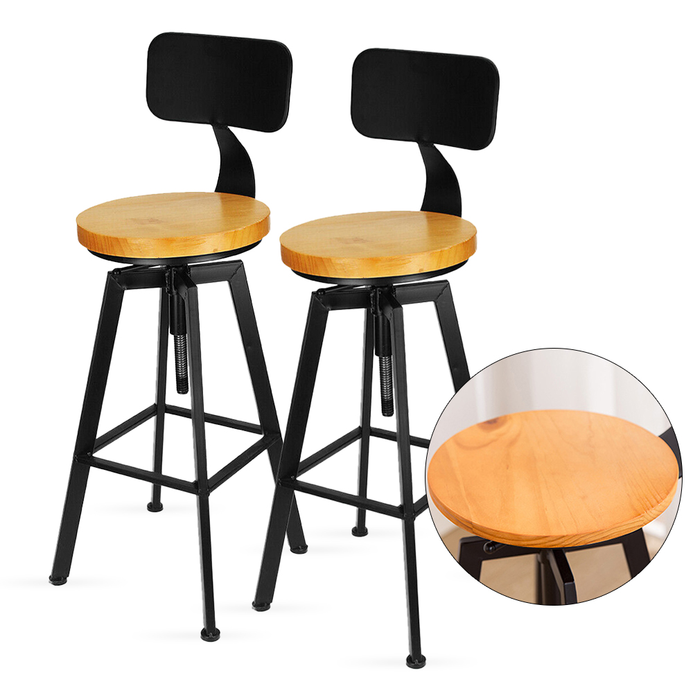 Tabourets de bar, tabourets de bar de style industriel, tabourets de bar réglables en hauteur 64 84 cm, 2 tabourets de bar noirs avec dossier