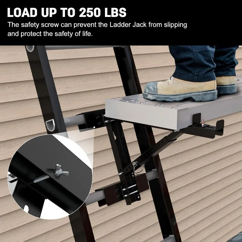 2025 Upgraded Adjustable Ladder Jacks 2 Pack for Scaffolding Platform, Two-Rung Short Body Extension Ladder Jack Scaffold Bracke