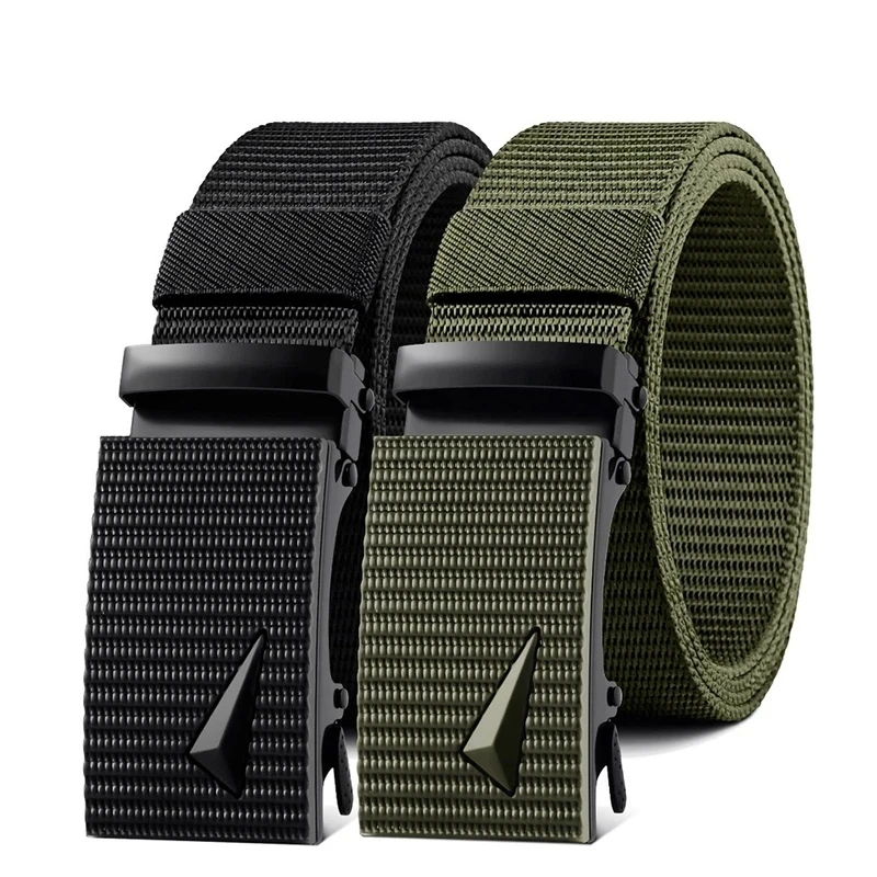 Cinturón para hombre con hebilla de Metal automática, correas de nailon de imitación, cinturón de trabajo al aire libre, hebilla automática sin dientes, cinturón de lona deportivo informal