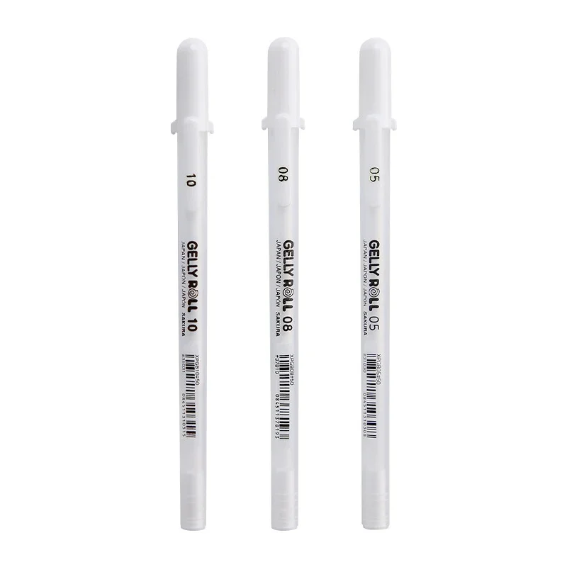 SAKURA Gelly ROLL ปากกาเจลสีขาว 0.5 มม.0.8 มม.1.0 มม.Light Marke ปากกากระดาษแข็งสีดํา Art ภาพวาดปากกาสีขาวปากกา