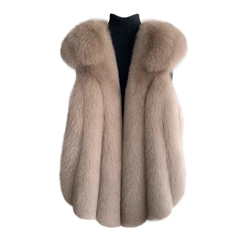 Fuchspelzweste für Damen, mittellang und lang, 2024, neue Mode, Pelzweste, dicker Mantel, echtes Fell für den Winter