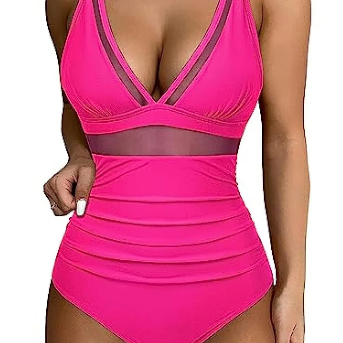 Solid One-piece Swimsuit Women Deep V-neck Removable Bra Plain Monokinis 2023 New Summer Beach Swimwear Swimsuit Female