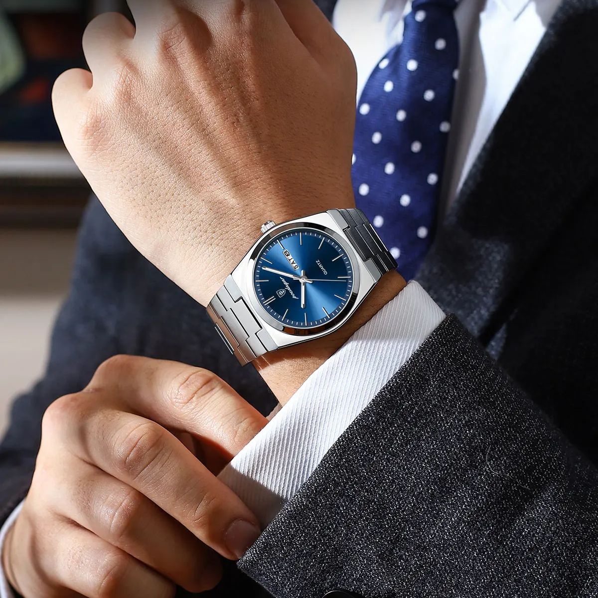 Reloj POEDAGAR de lujo para hombre, resistente al agua, luminoso, con fecha, semana, reloj de acero inoxidable para hombre, relojes de cuarzo informales para hombre, reloj masculino + caja