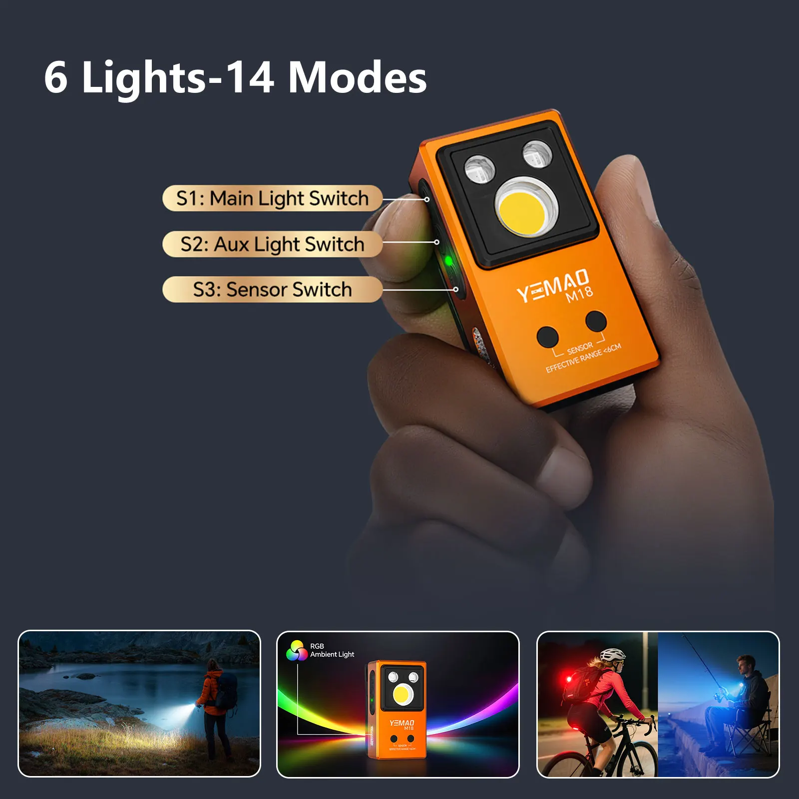 YEMAO M18 270LM linterna de bolsillo con Clip 7 colores RGB batería integrada de 500mAh recargable 6 luces EDC lámpara con Sensor magnético UVLight