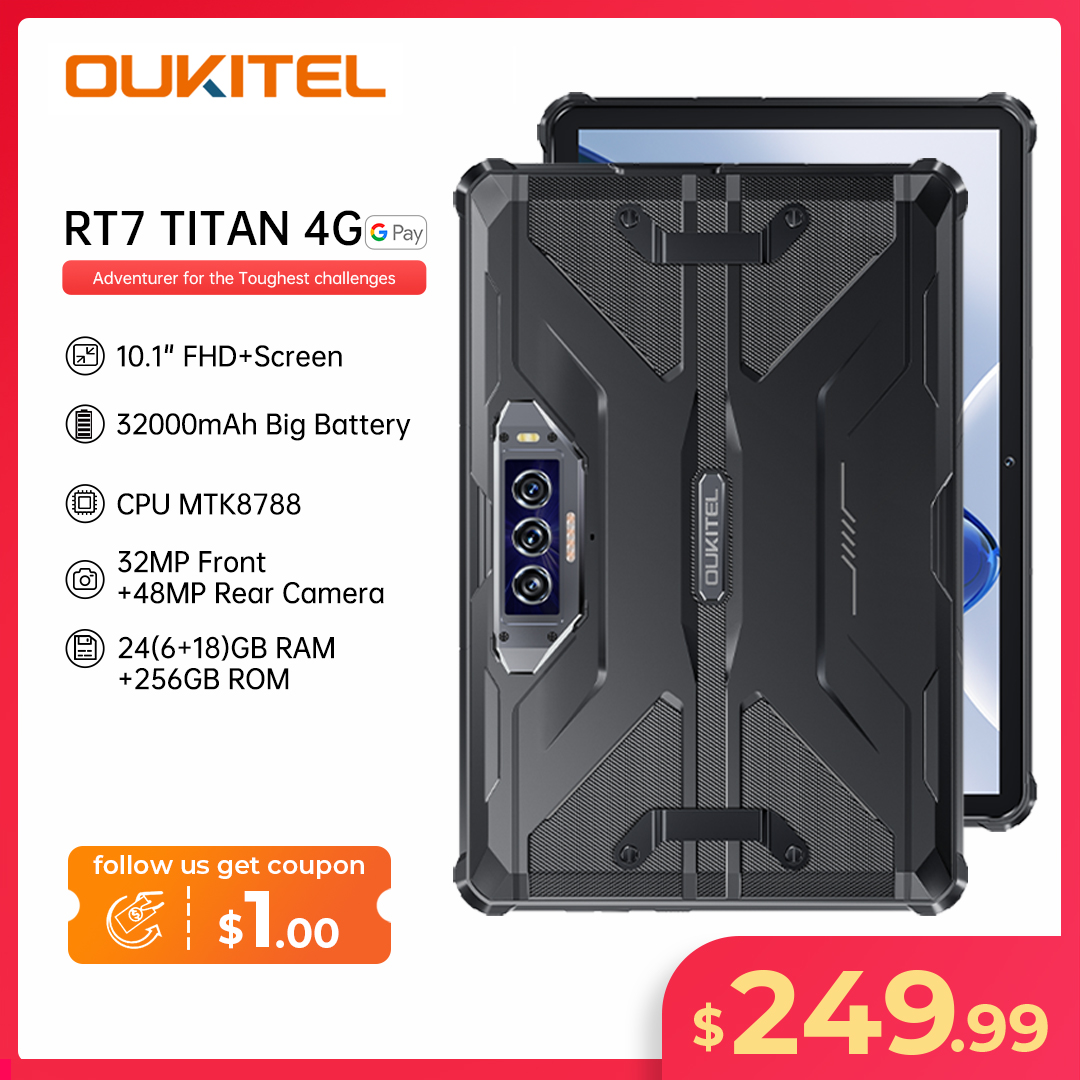 Oukitel RT7 TITAN 4G Tablet robusto 10,1 "FHD + 32000mAh 8GB + 256GB Android 13 Tablet 32MP + 48MP Tablets PC