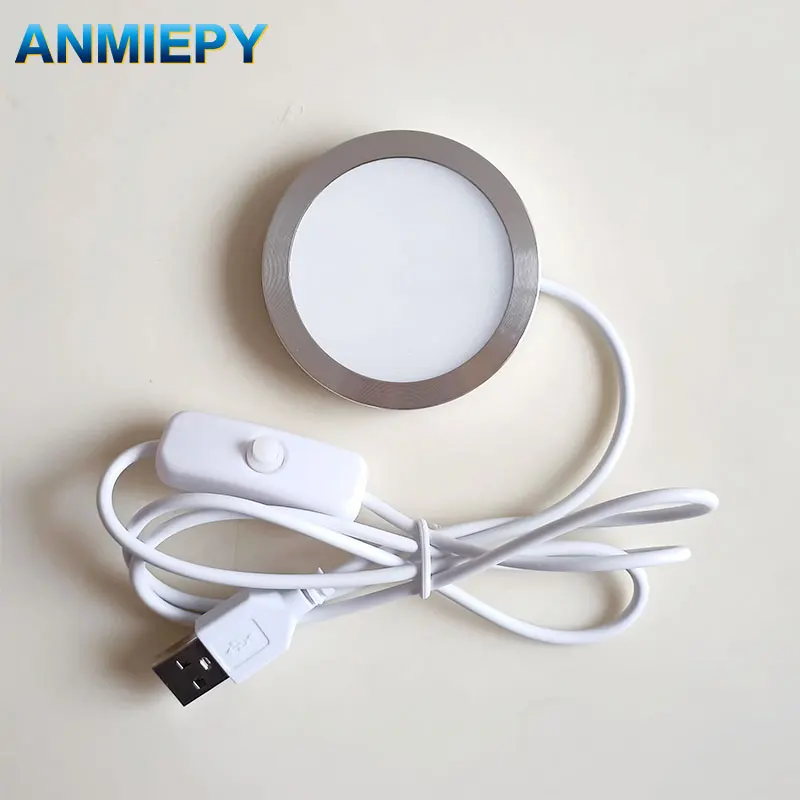 LED Spotlight USB 5V Ultra-thin Cabinet Mini Lamp with Switch 3w 5w 7w Display Jewelry Ceiling Spotlight with 3M Sticker Indoor
