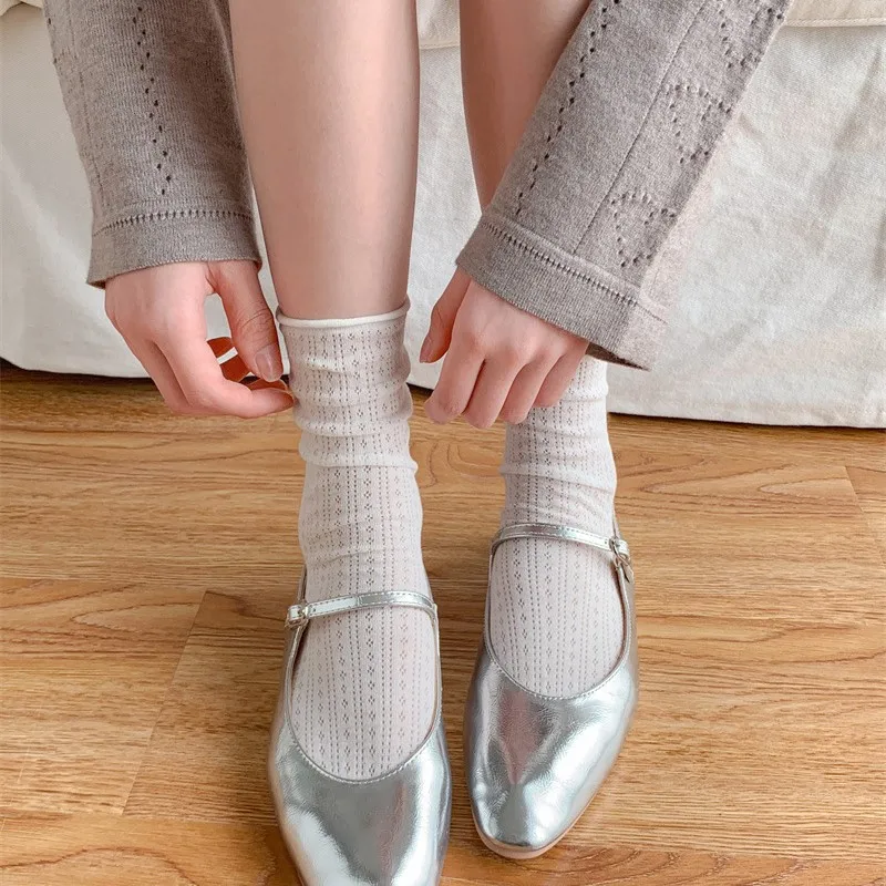 Calcetines finos para mujer, novedad de verano, Color caramelo, calcetines sueltos calados, calcetines largos básicos informales para mujer, calcetines largos cómodos a la moda para niñas