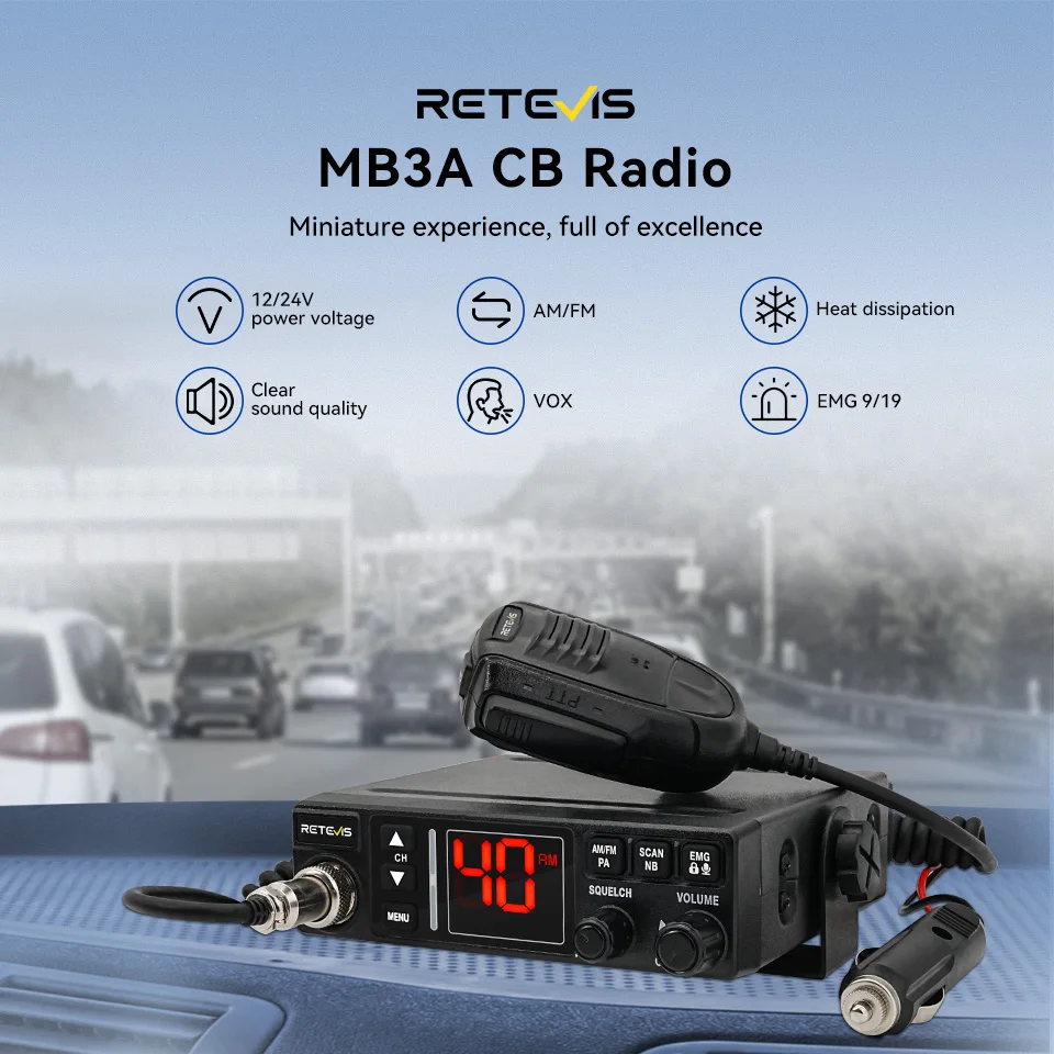 Retevis MB63A CB Autoradio 12/24V Power Long Range CB Mobile Radiosender Professioneller Kommunikator AMFM Amateurfunkkanal 9/19