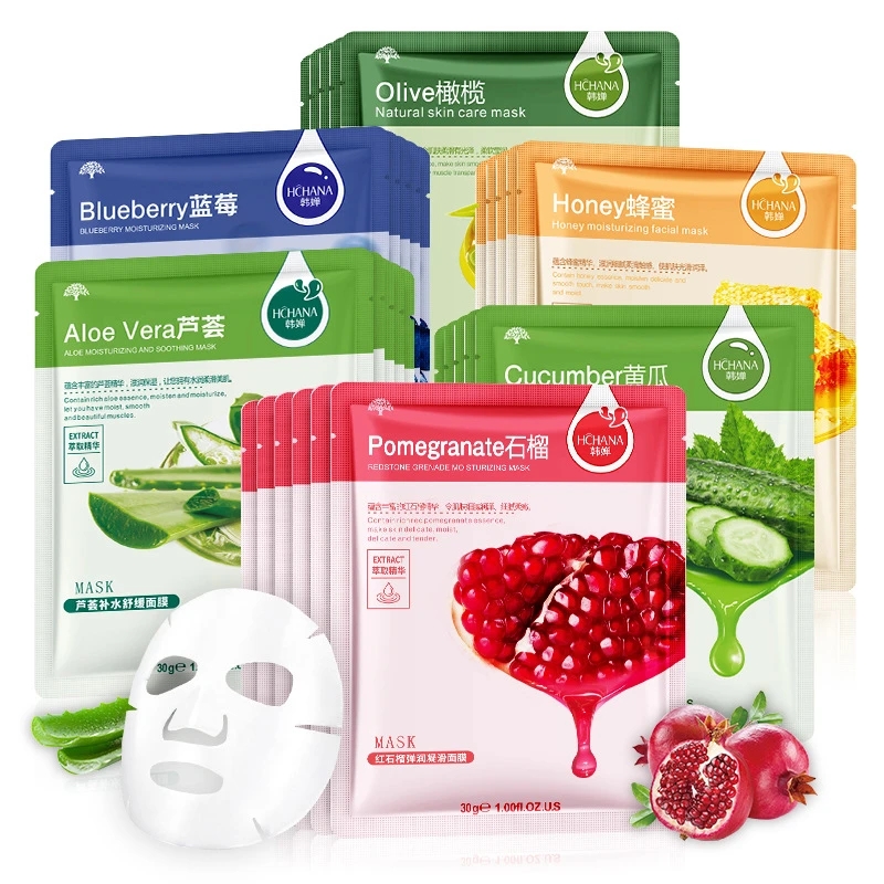 Máscara Facial Natural Planta, Controle de Óleo Hidratante, Anti-Envelhecimento, Fruit Aloe, Folha Coreana, Máscara Facial, Beleza, Produtos De Cuidados Com A Pele, 30Pcs