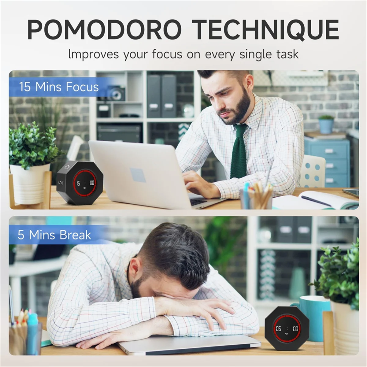 A72P Visual Countdown Timer 1,3,5,15,30,60,90 Minutes Preset,Desk Productivity Timer W/ Sensor,for Work,School,Kitchen