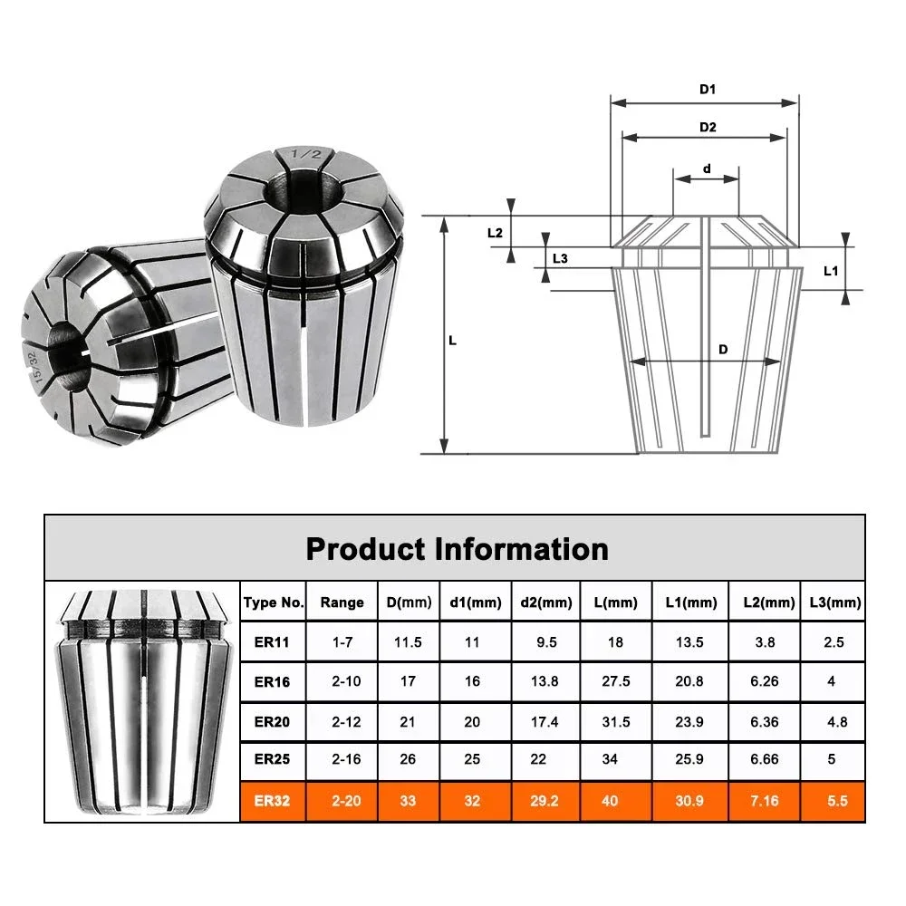 1PC ER11 ER16 ER20 ER25 ER32 AA/A High Precision 0.008mm Spring Collet Suitable Engraving Machine Spindle CNC Machining Center
