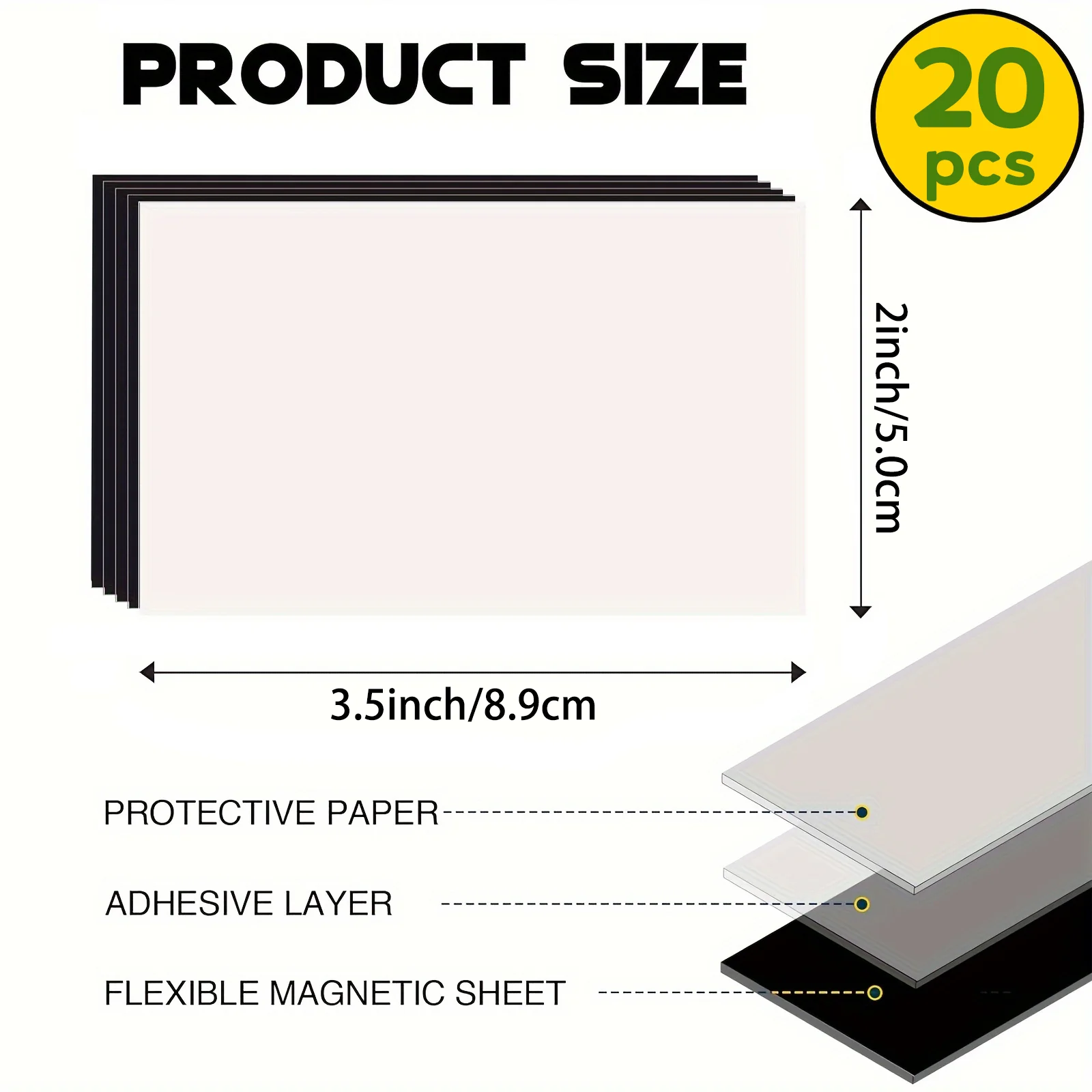 3.5x2 Inch Self-Adhesive Magnetic Sheets Durable & Flexible DIY Customizable Peel & Stick for Business Cards Craft Projects