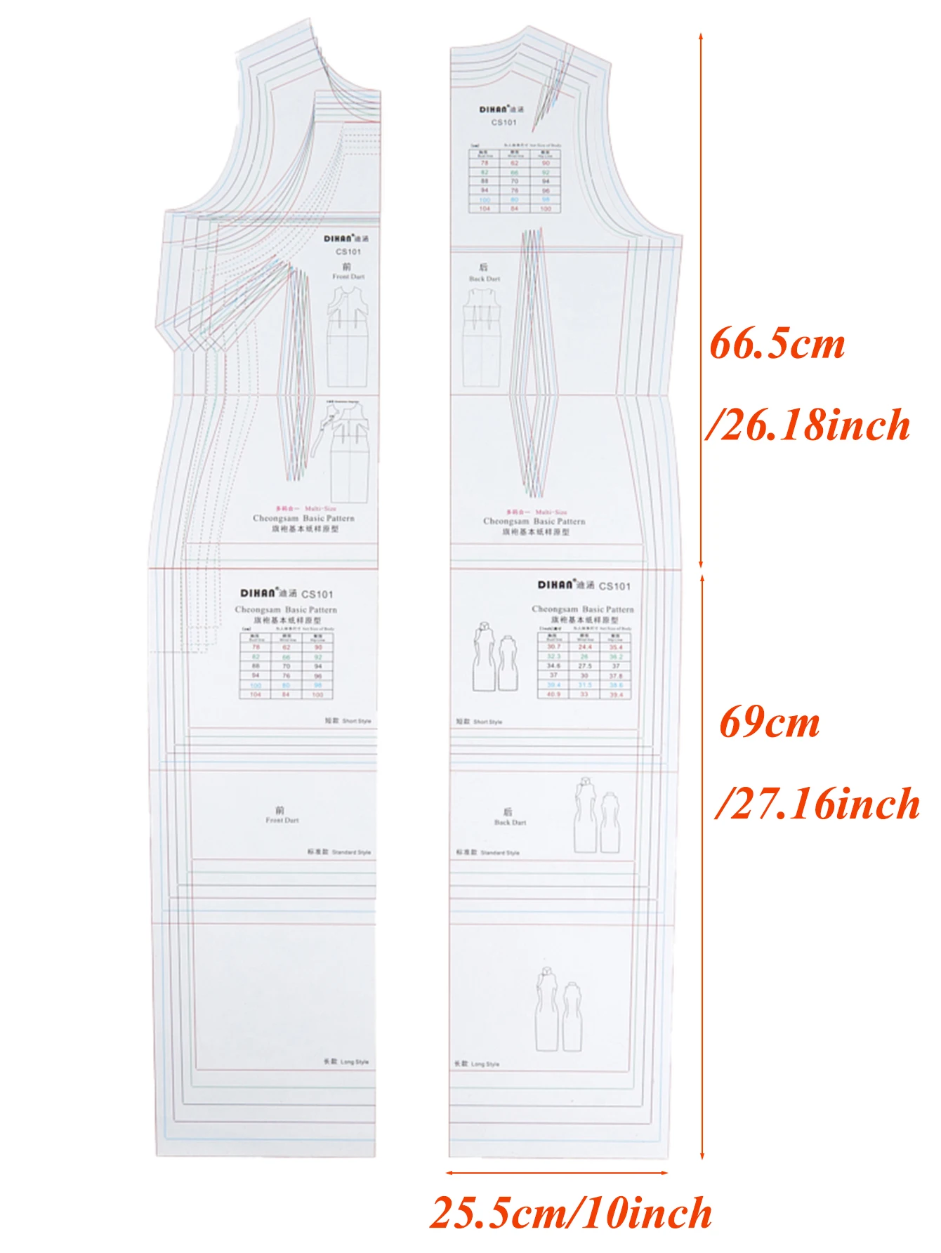 Modern Cheongsam Sewing Pattern Ruler Transparent Plastic Basic Pattern of Qipao with Multi-sizes in One
