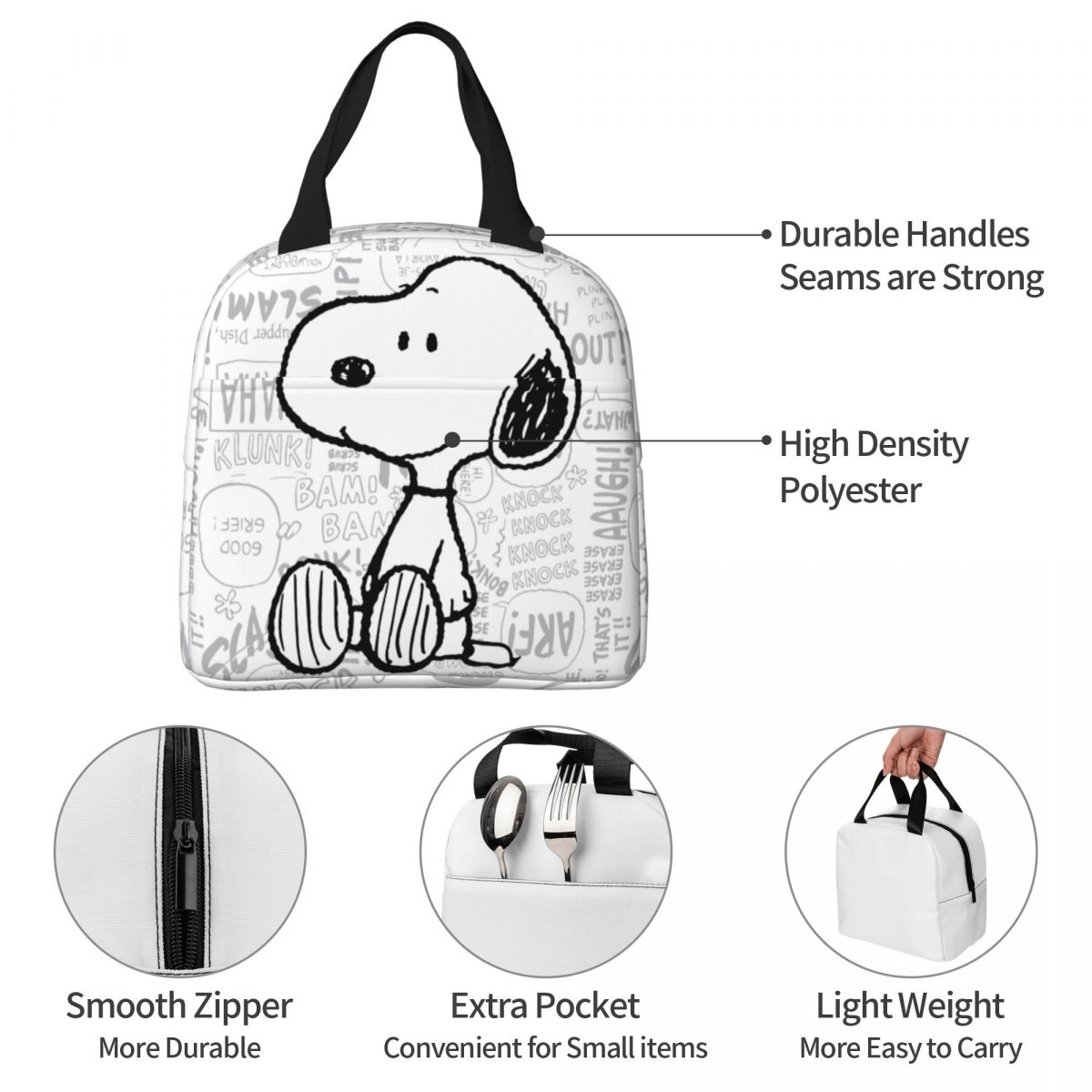 Snoopy Insulated Lunch Bags Thermal Bag Lunch Container Cartoon Dog Leakproof Tote Lunch Box Food Storage Bags Office Travel