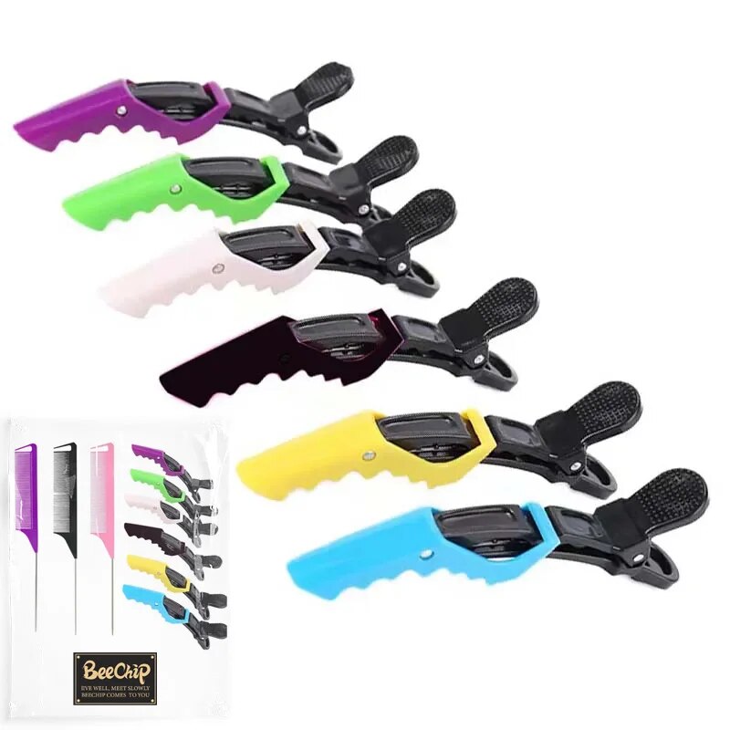 9PCS Jacaré Clipes e Pinos De Aço Apontou Cauda Picking Comb Resistente Ao Calor Anti-estático Suprimentos Profissional Cabeleireiro