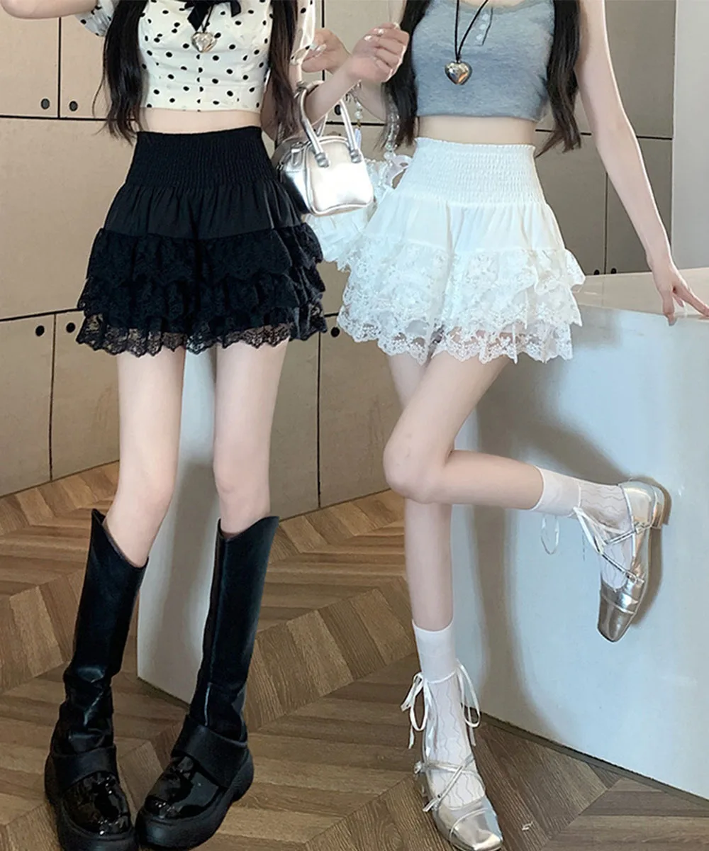 Falda tutú de encaje elástico Lolita para mujer, minifaldas de tul sexis negras, ropa para fiesta y discoteca, enagua con detalle de malla para bailarina