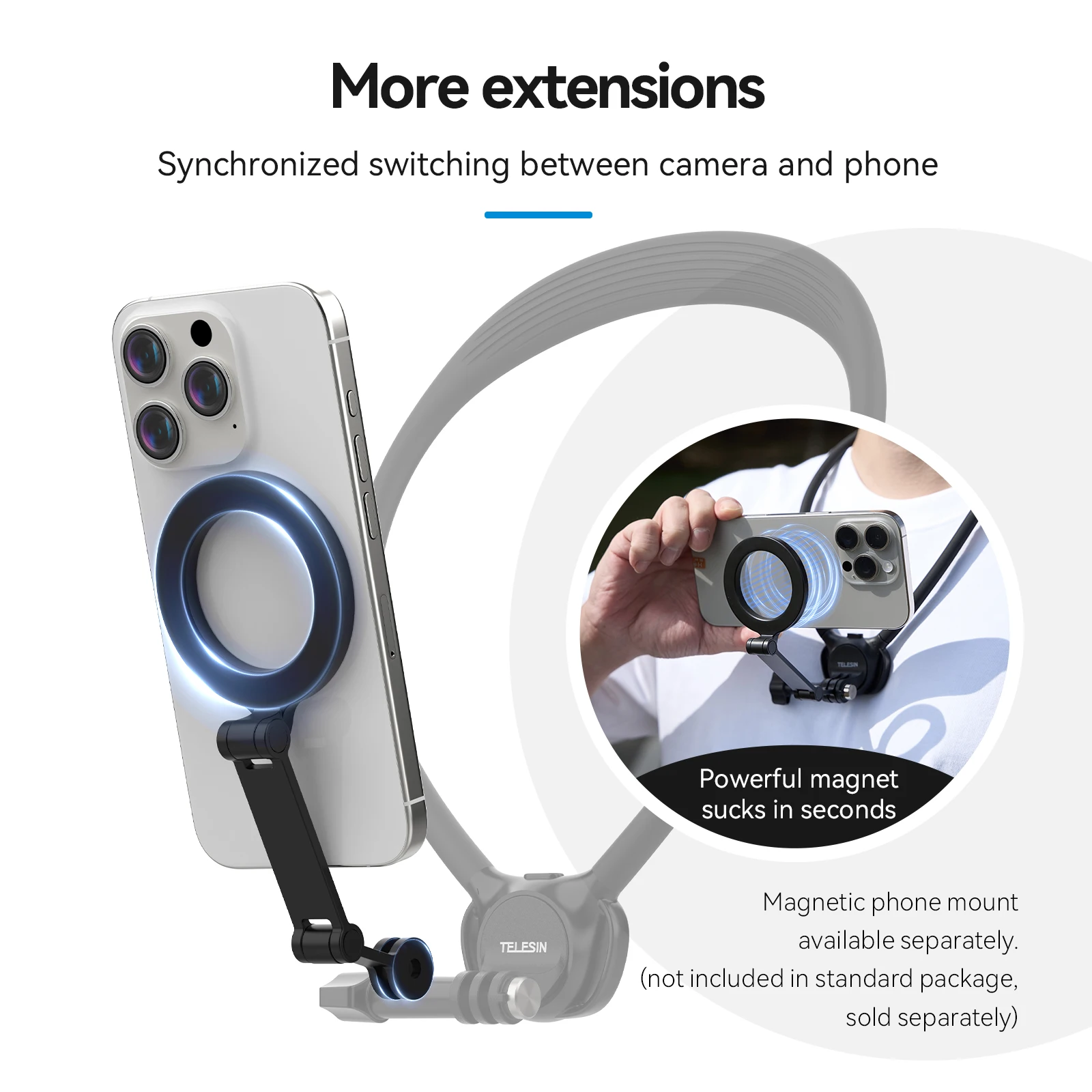 TELESIN โทรศัพท์ Action กล้อง 2 ใน 1 คอถือ Mount สําหรับ GoPro Insta360 DJI OSMO Action Universal Action กล้องโทรศัพท์อุปกรณ์เสริม