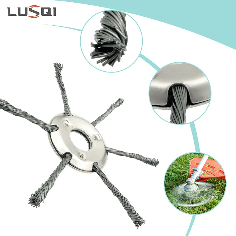 LUSQI 2 Chiếc 6Inch Dây Thép Bánh Xe Đầu Cỏ Đầu Tông Đơ Đa Năng Cỏ Dại Bàn Chải Phù Hợp Với Thẳng Trục Brushcutter Loại Bỏ rêu Rỉ Sét