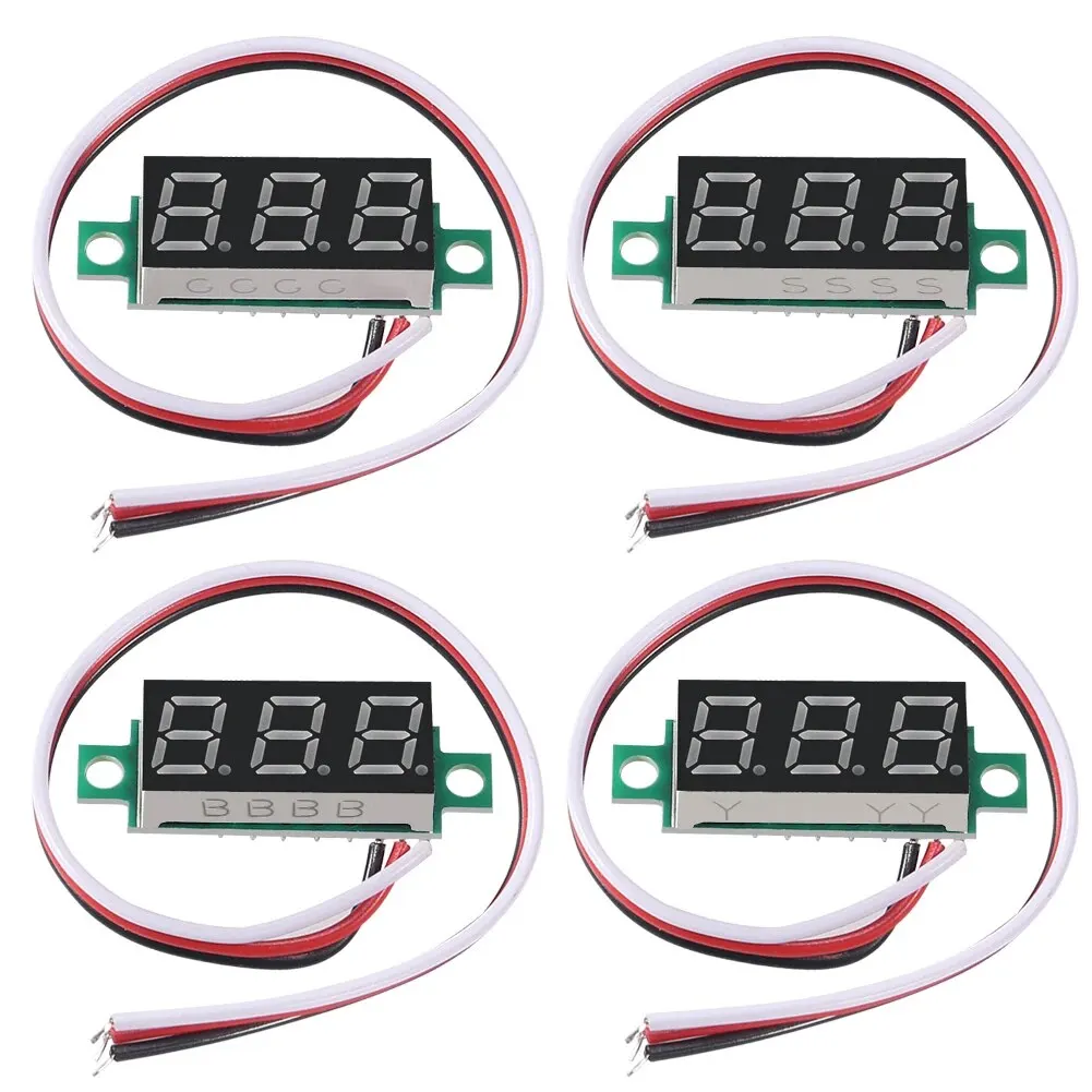 4 ชิ้นดิจิตอลมินิดิจิตอลโวลต์มิเตอร์ 0.28 นิ้วสามสาย 0-100 โวลต์เครื่องวัดโวลต์มิเตอร์แบบดิจิตอลจอแสดงผล LED แผงโวลต์มิเตอร์