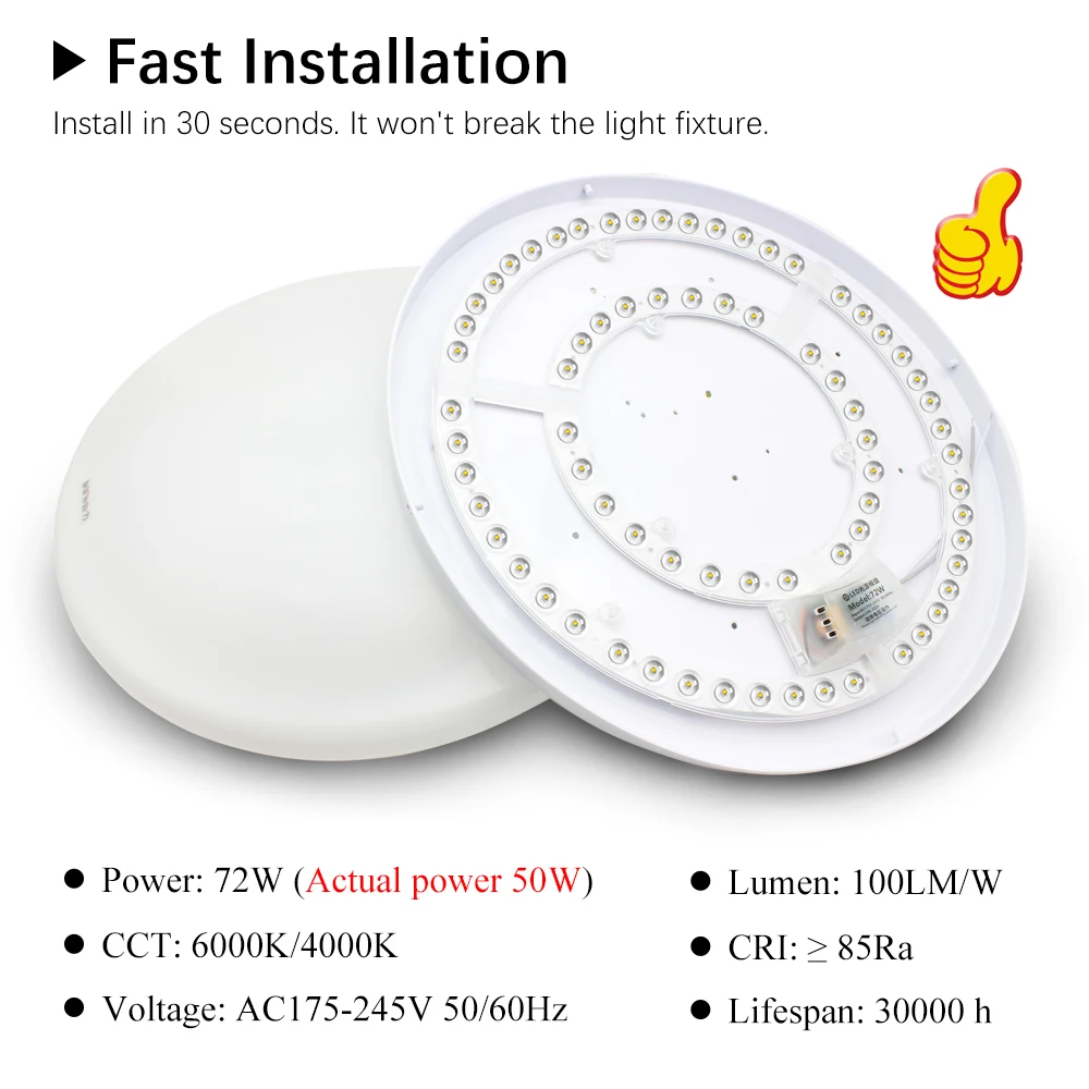 Led Panel 220V Ceiling Light Replacement Led Module 72W Round Circle Light Panel Board 6000K/4000K Module For Ceiling Fan Lights