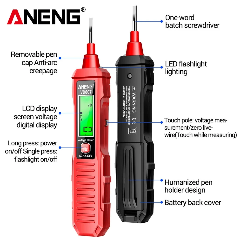 ANENG VD807-probador de voltaje Digital, detectores de pluma, sin contacto, reducción de voltaje CA, NCV, herramientas de prueba de cable vivo cero