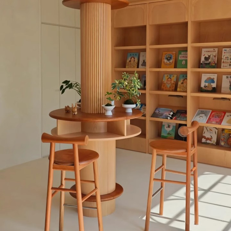 Барный стул из цельного дерева со спинкой, современный стул с высокими ножками, дизайнерский табурет-бабочка для кухонного острова, ретро-обеденное сиденье