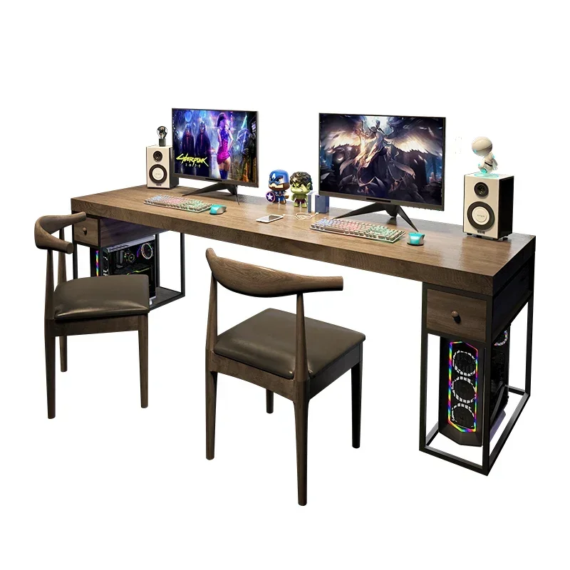 Solid wood double computer desktop table couple home e-sports desk simple modern desk with drawer workbench
