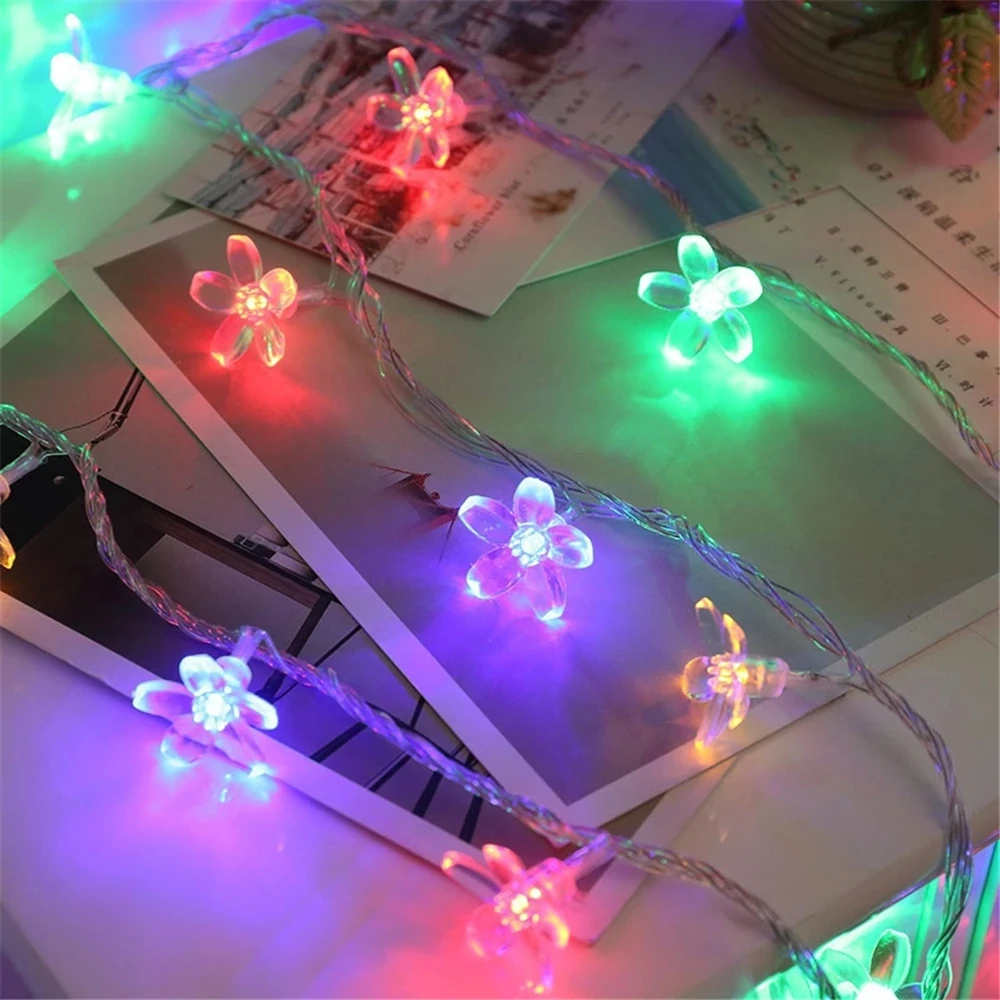 Cherry Blossom ดอกไม้ Garland โคมไฟ USB ดําเนินการ LED String ไฟ Fairy ดอกไม้คริสตัลในร่มงานแต่งงานคริสต์มาส Decors