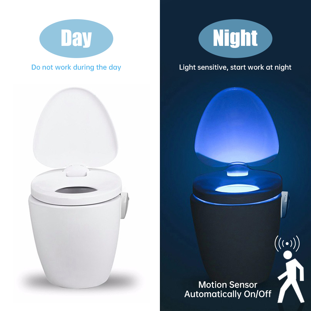 Luz noturna para vaso sanitário com sensor de movimento ativado LED 8 cores mudando vaso sanitário iluminar luz noturna para torneira de água do banheiro