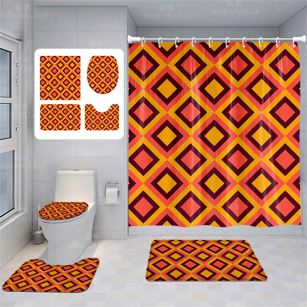 Tirai kamar mandi rumah, dekorasi kain tahan air non-slip keset kamar mandi penyerapan air Modern geometris Nordik sederhana
