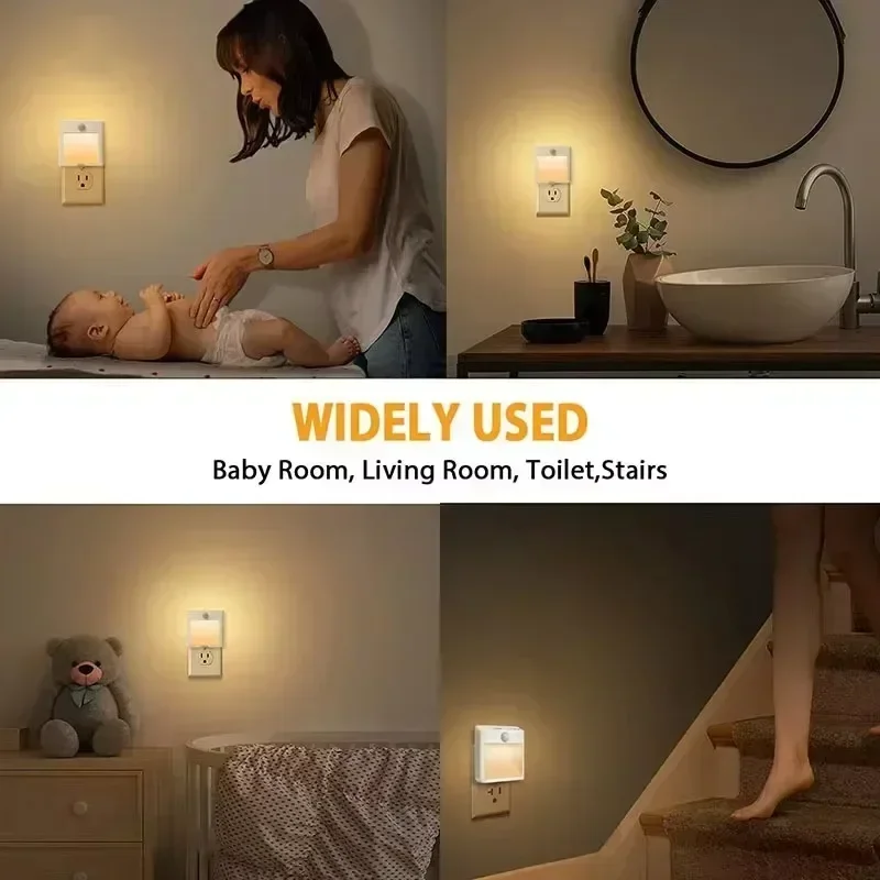 Lámpara LED de noche con Sensor de movimiento inalámbrico, lámpara de noche con Sensor de enchufe para EE. UU., UE, Reino Unido y AU, luces regulables para iluminación del pasillo del dormitorio