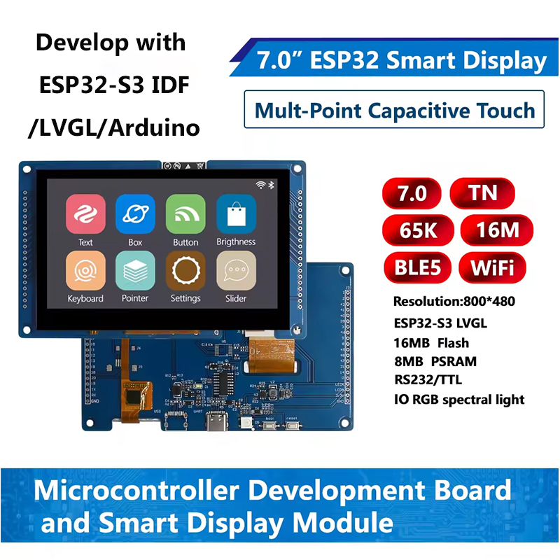ESP32-S3 7 インチ TFT スクリーン Ar-duino HMI 8M PSRAM 16M フラッシュ Lvgl WiFi & Bluetooth 800*480 スマートタッチディスプレイ RGB LCD モジュール