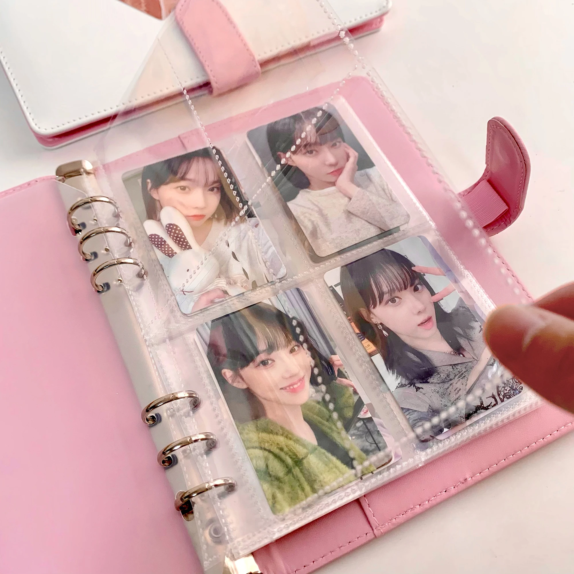 캔디 컬러 A5 Pu 가죽 바인더 포토 카드 커버, 귀여운 케이팝 루스 리프 수집 책 사진 카드 앨범 보관 책 문구