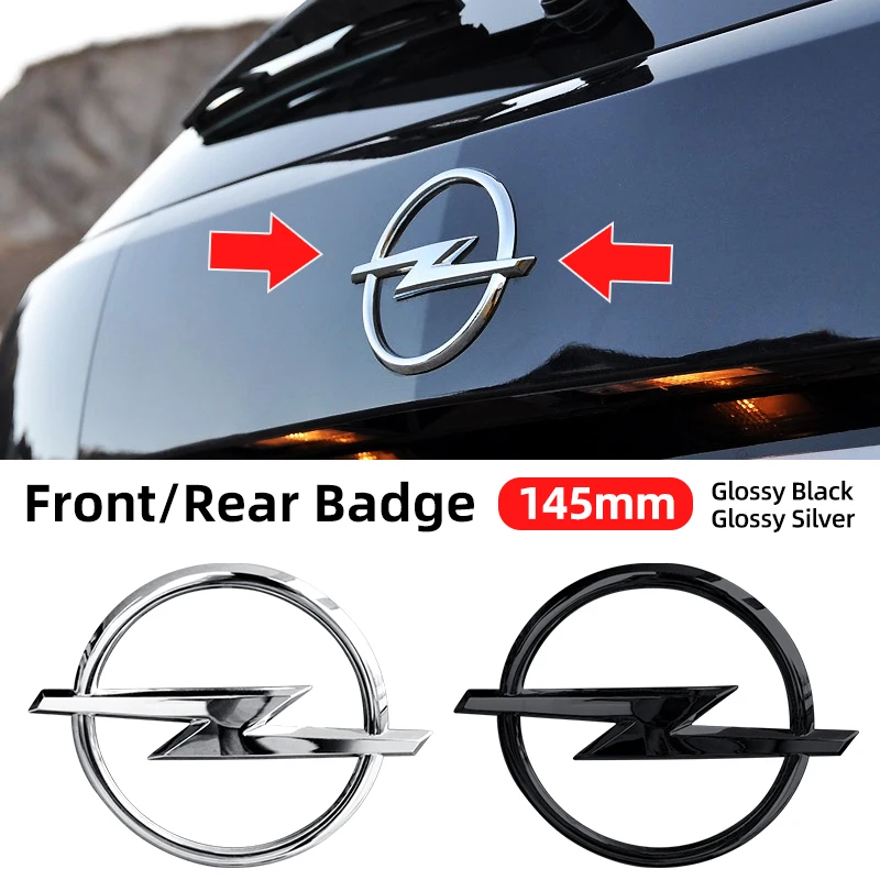 1 pçs 145mm de alta qualidade prata/preto 3d para opel adesivos logotipo dianteiro traseiro do carro grill dianteiro pára-choques traseiro tronco emblema acessórios