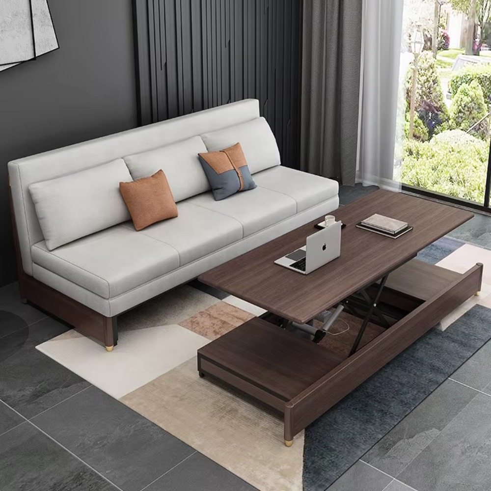 Gedo sofá de madeira maciça com elevador elétrico oculto ajustável mesa de centro de armazenamento superior pull out sofá cama móveis dobráveis