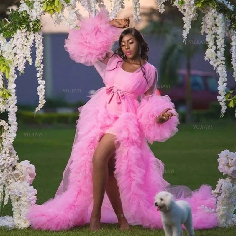 ที่กําหนดเองชุดเจ้าสาวสําหรับถ่ายภาพ Puffy Tulle ชุดคลอดบุตร Robe งานแต่งงานเจ้าสาวชุดชั้นในชุดนอนชุดนอนการถ่ายภาพ