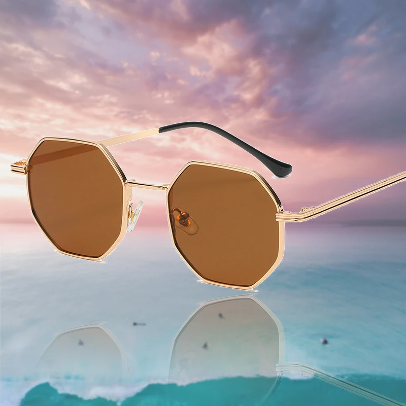 Mode Retro Sonnenbrille Klassische Metall Polygonale Sonnenbrille Sonnenbrille Achteck Brille