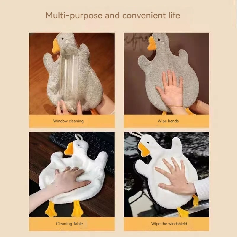 Cute Cartoon Goose Hand Towel for Kitchen and Bathroom - Hanging, Thickened, Absorbent Hand Towel