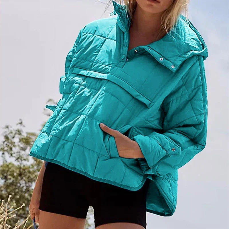Veste rembourrée de couleur unie pour femmes, automne hiver, poches à la mode, manches longues, pulls à capuche, manteaux décontractés japonais et coréens