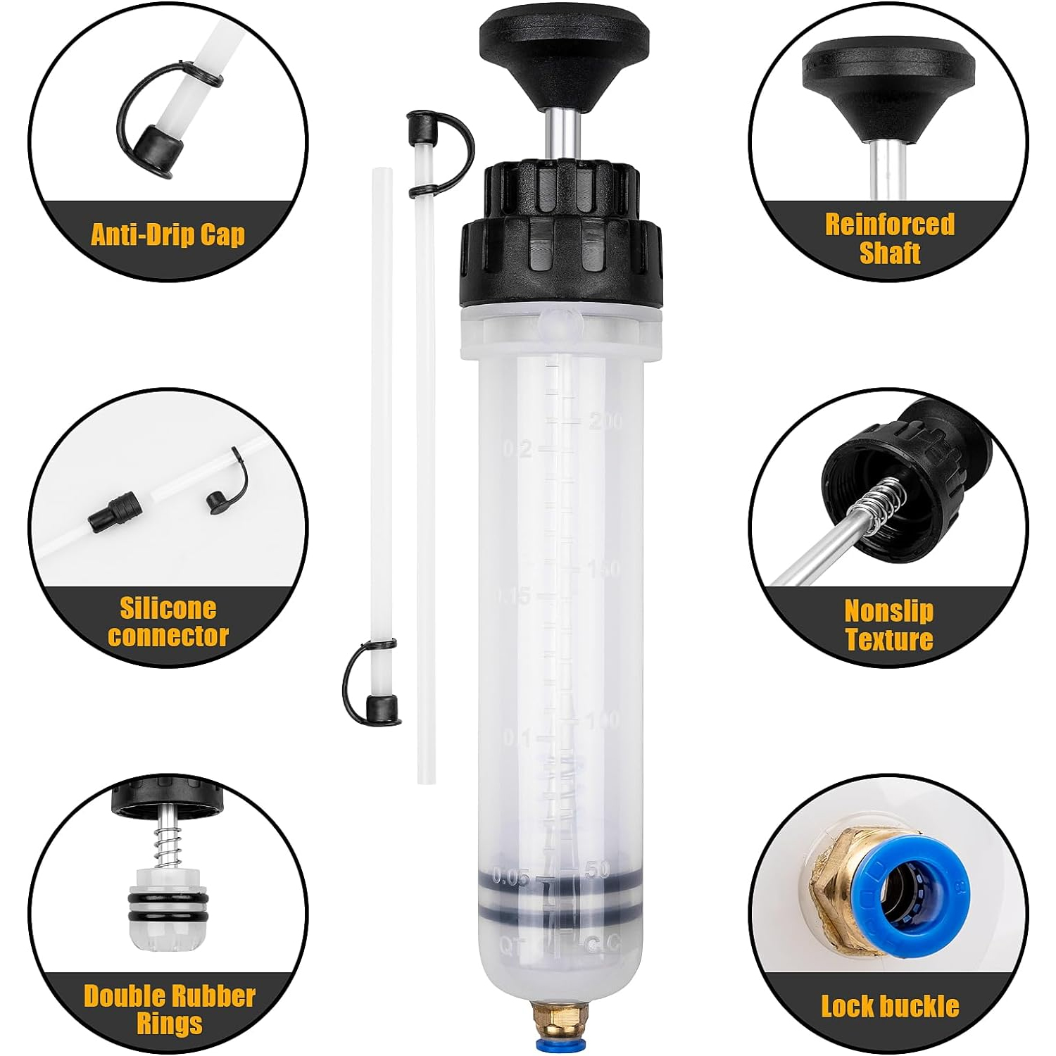 Manual automotive engine oil pump, syringe type, suitable for extracting gear oil and brake fluid, as well as cleaning injectors