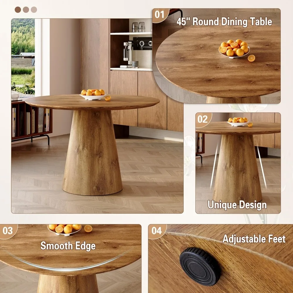 Round Dining Table Set for 4,45'' Wood Kitchen Table Set with Suede Chairs,Farmhouse Dining Table Set for 4,Deal for Apartment