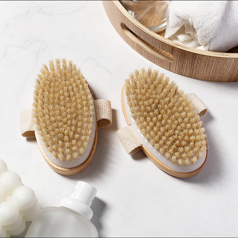 Brosse à poils naturels, douce, humide et sèche, pour le corps, SPA, masseur de bain, maison