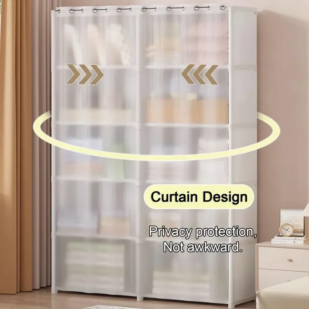 ตู้เสื้อผ้ากันฝุ่น Multi-Layer Storage Rack พร้อมผ้าม่าน Simple ชั้นวางหนังสือห้องนอนตู้เสื้อผ้าขนาดใหญ่ความจุ Fcloset Organizer