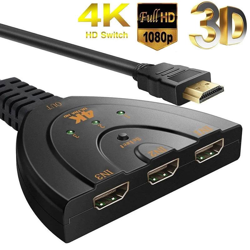 HDMI-kompatibel Schalter KVM Splitter 4K 2K 3D 3 eingang 1 Ausgang Mini 3 Port VIdeo switcher Hub 1080P Für DVD HDTV Xbox PS3 PS4
